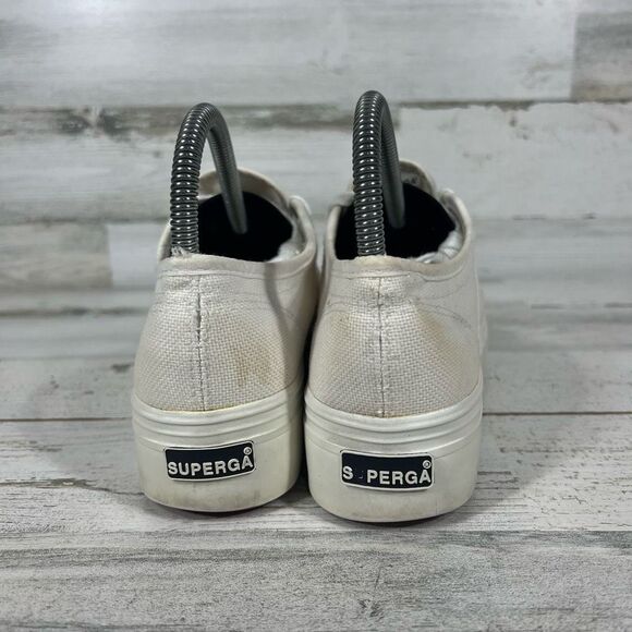 Superga Women's Platform Sneaker White Canvas Low Top Lace Up Shoes Size 6.5 - Picture 3 of 8